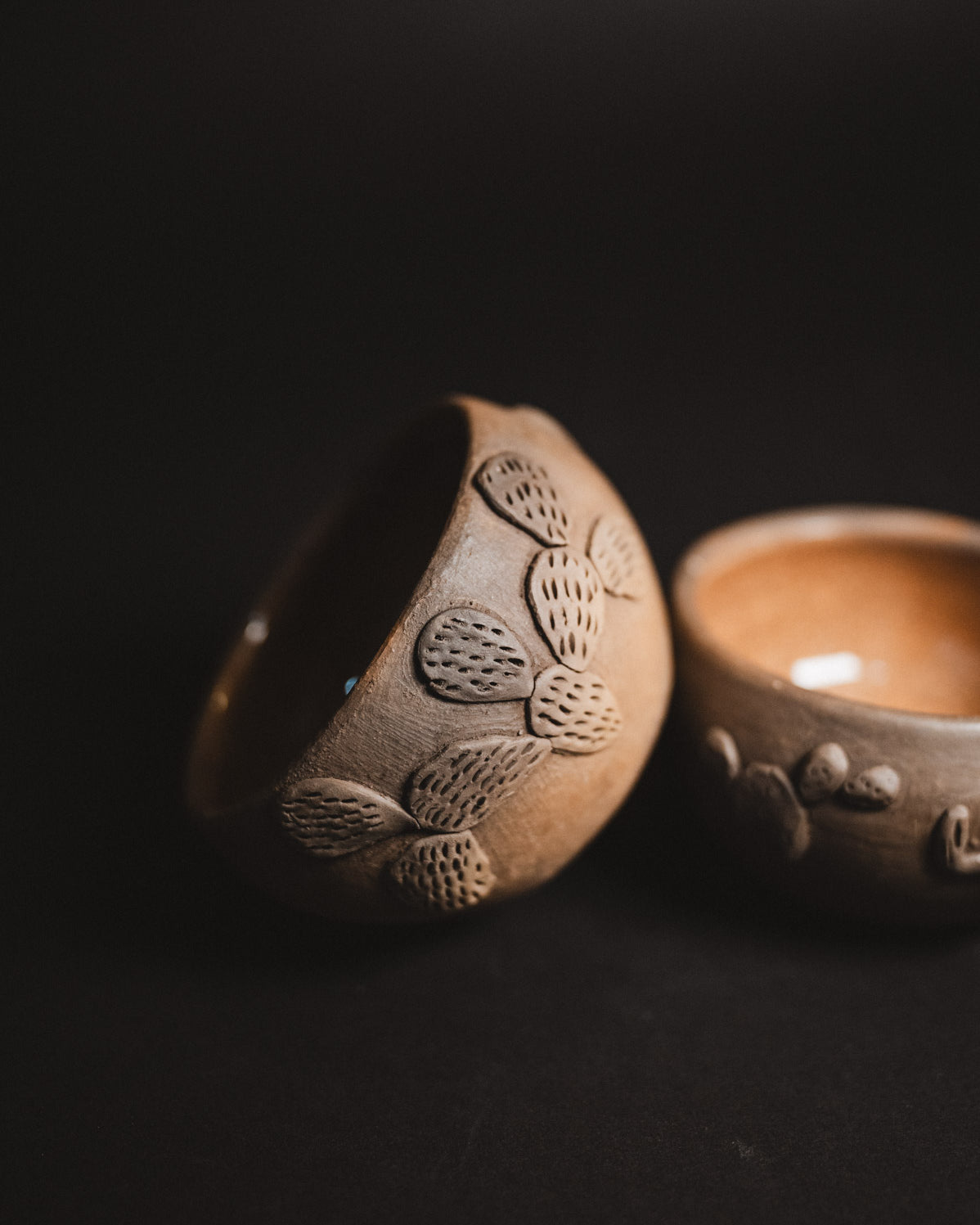 atzompa oaxaca black clay cactus bowls