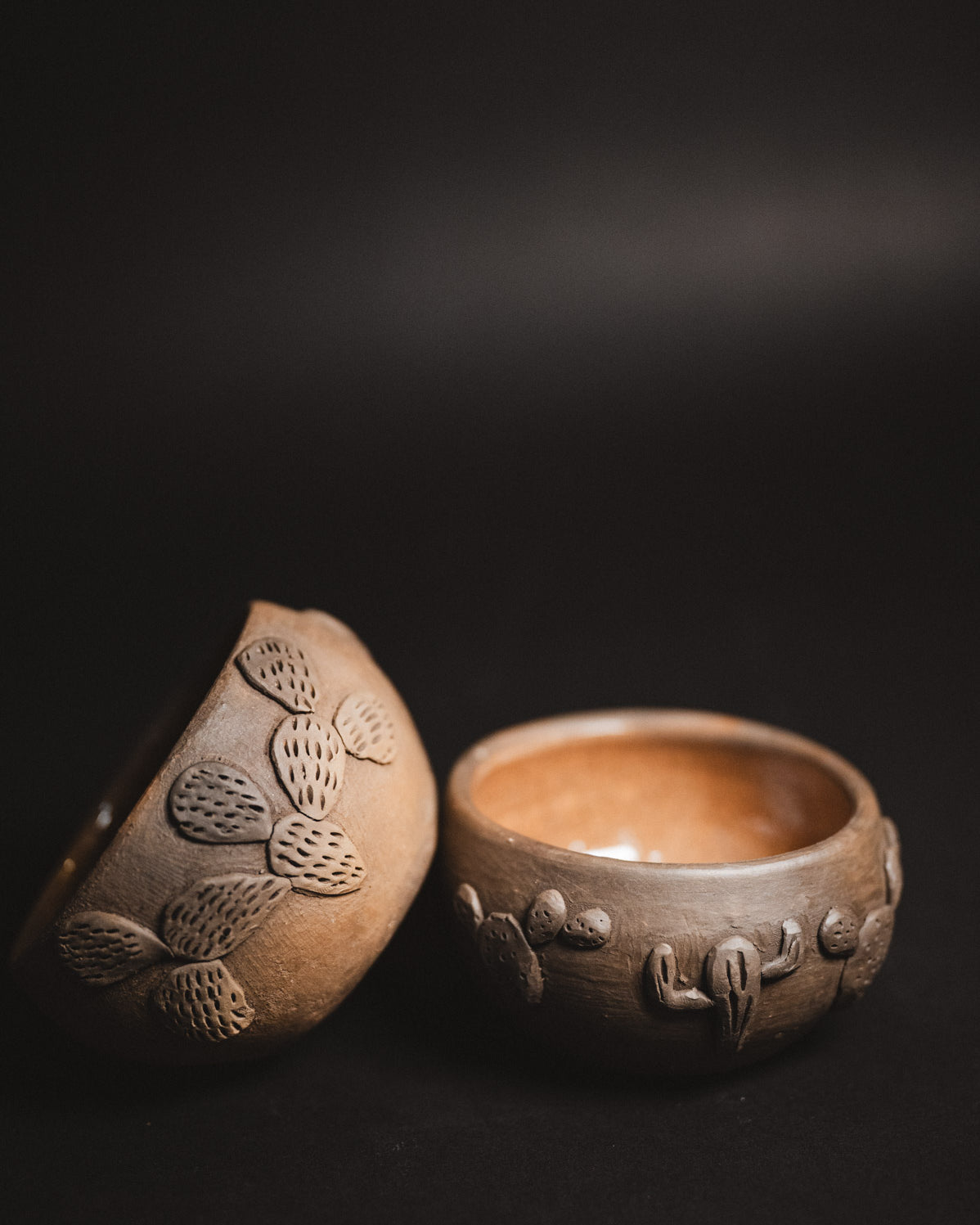 atzompa oaxaca black clay cactus bowls