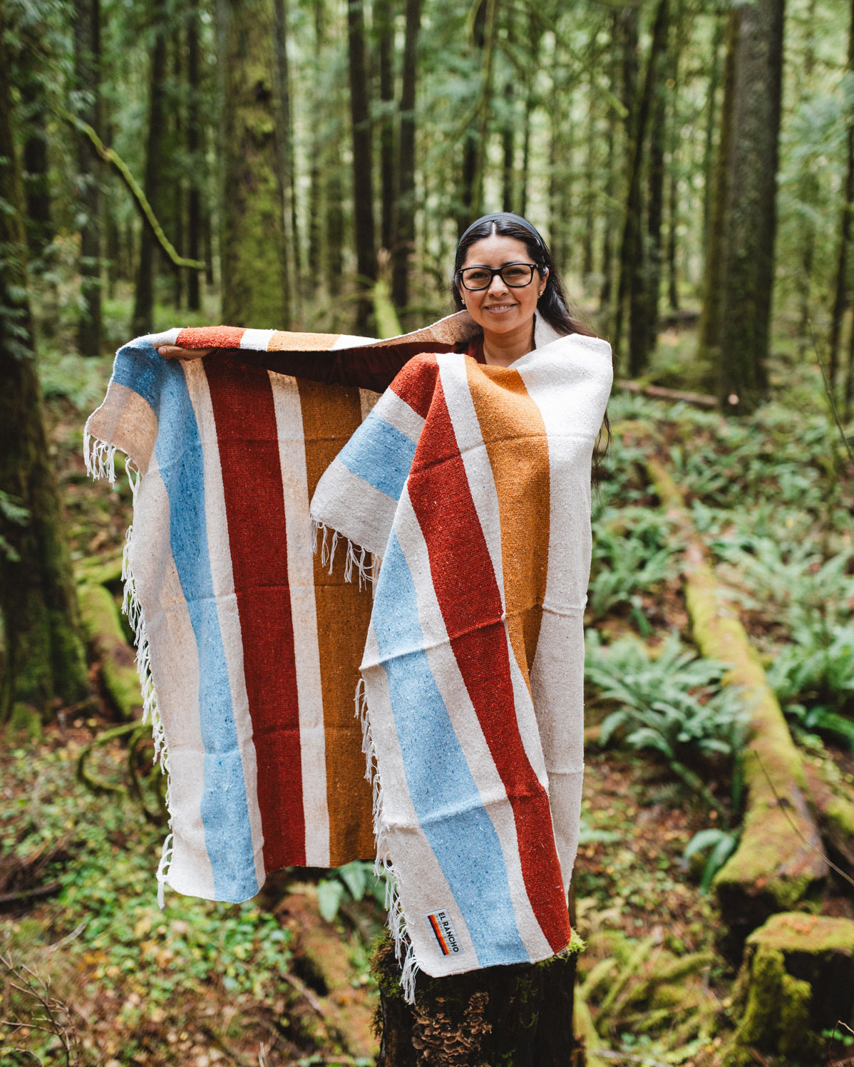 Rust gold blue striped blanket