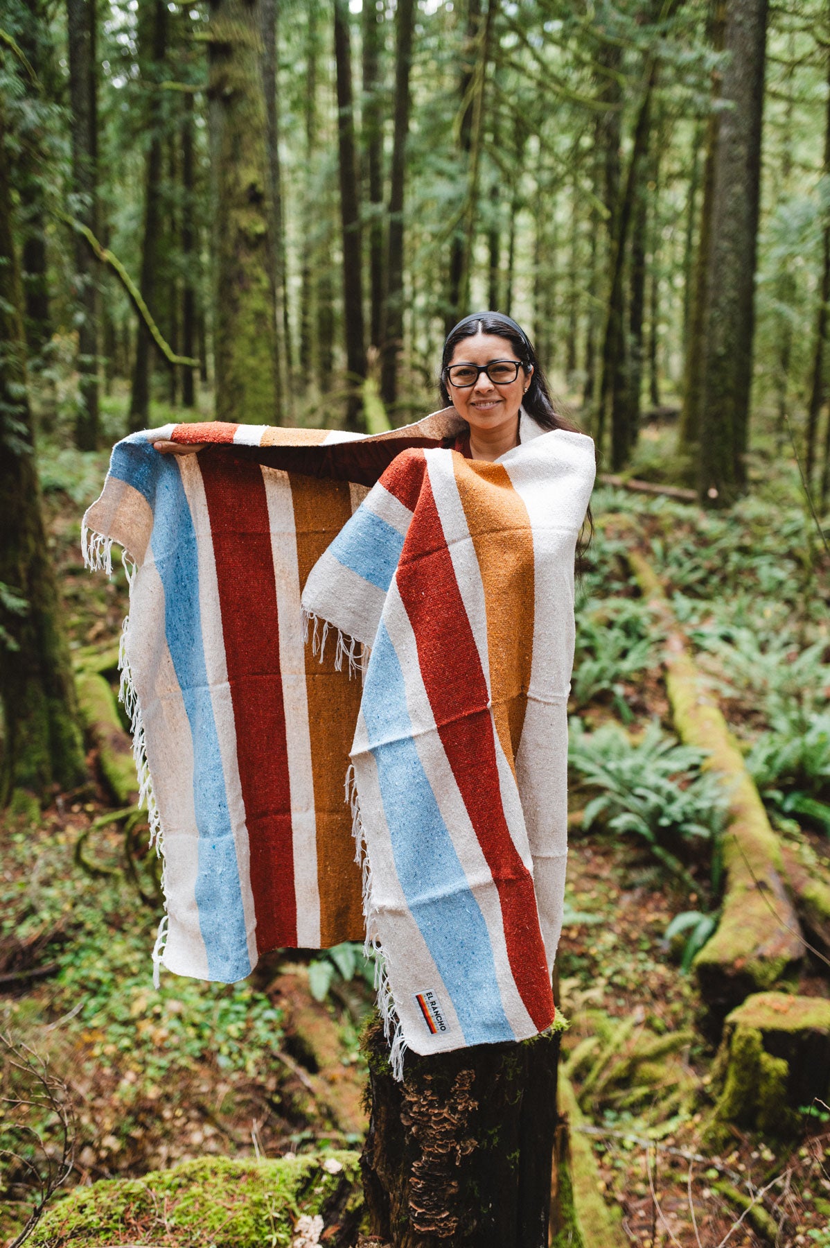 Rust gold blue striped blanket