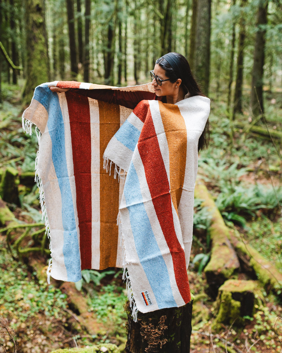 Rust gold blue striped blanket