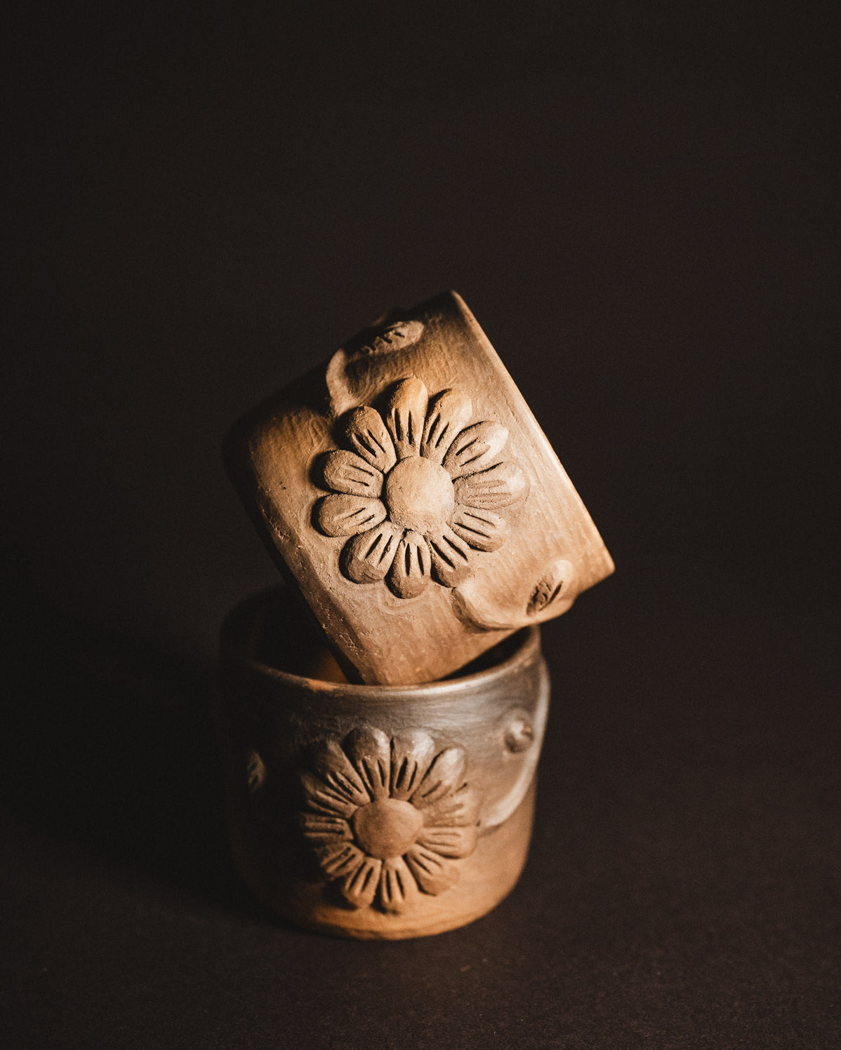 Glazed handmade oaxacan clay flower mugs