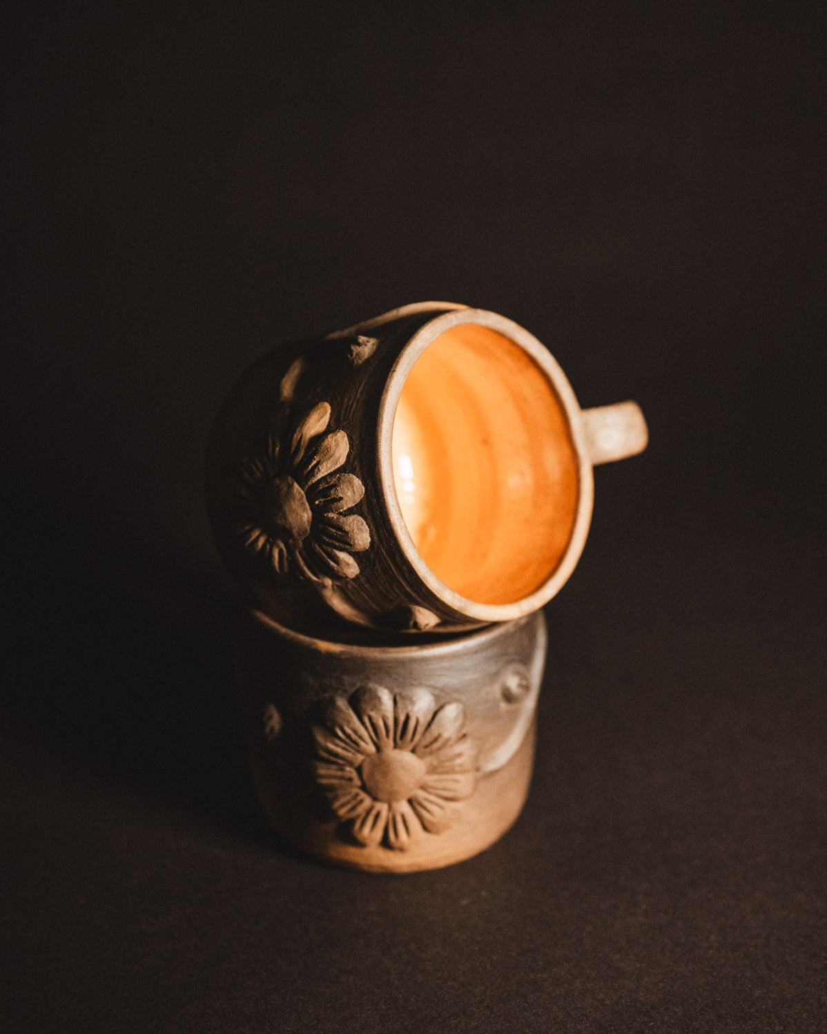Glazed handmade oaxacan clay flower mugs
