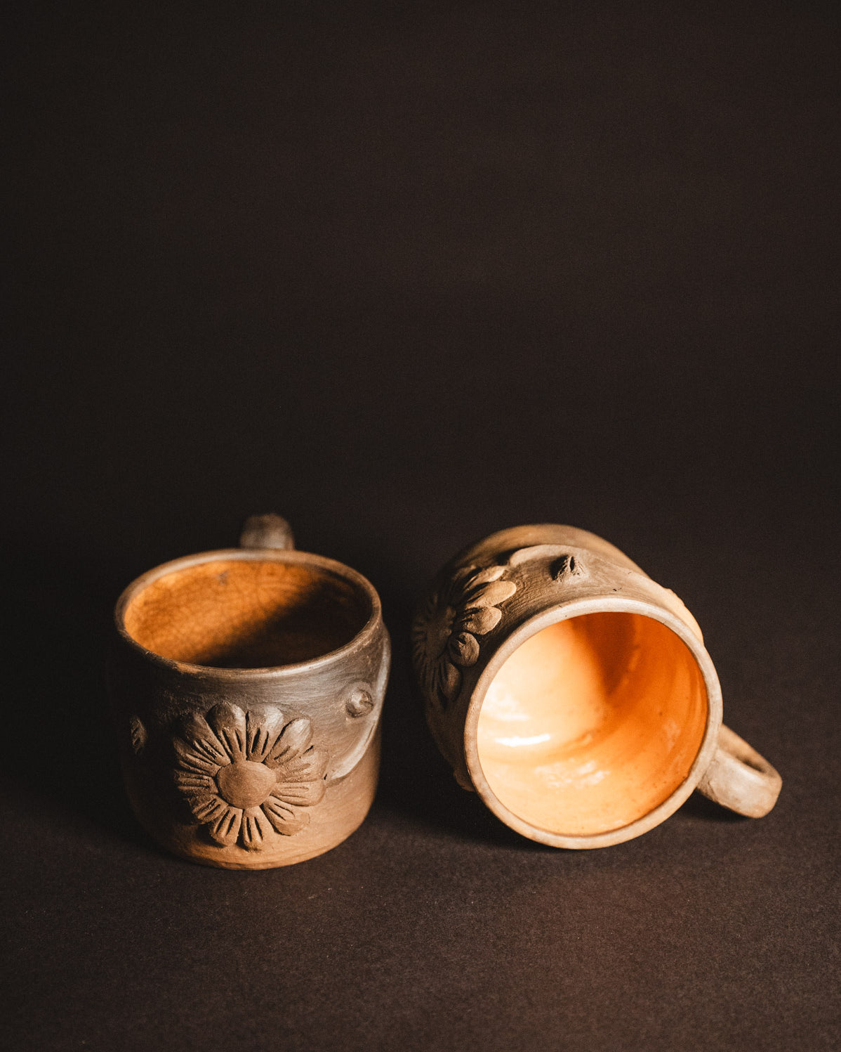 Glazed handmade oaxacan clay flower mugs