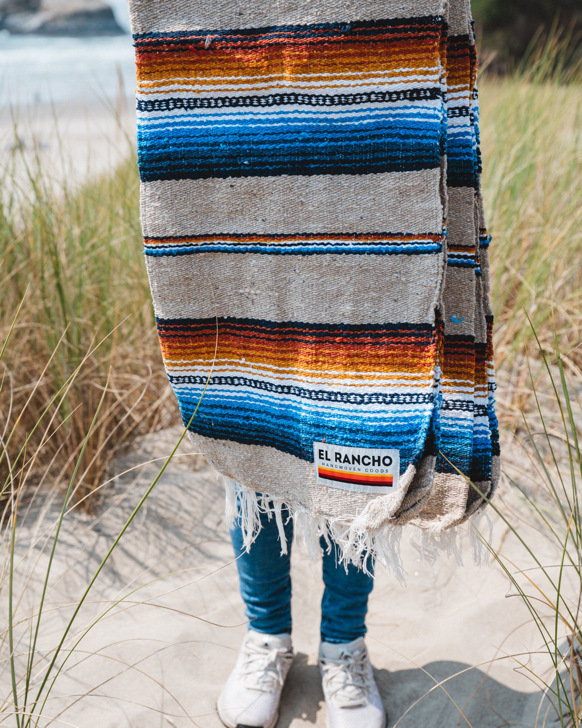 Handwoven Saltillo Blanket at the beach