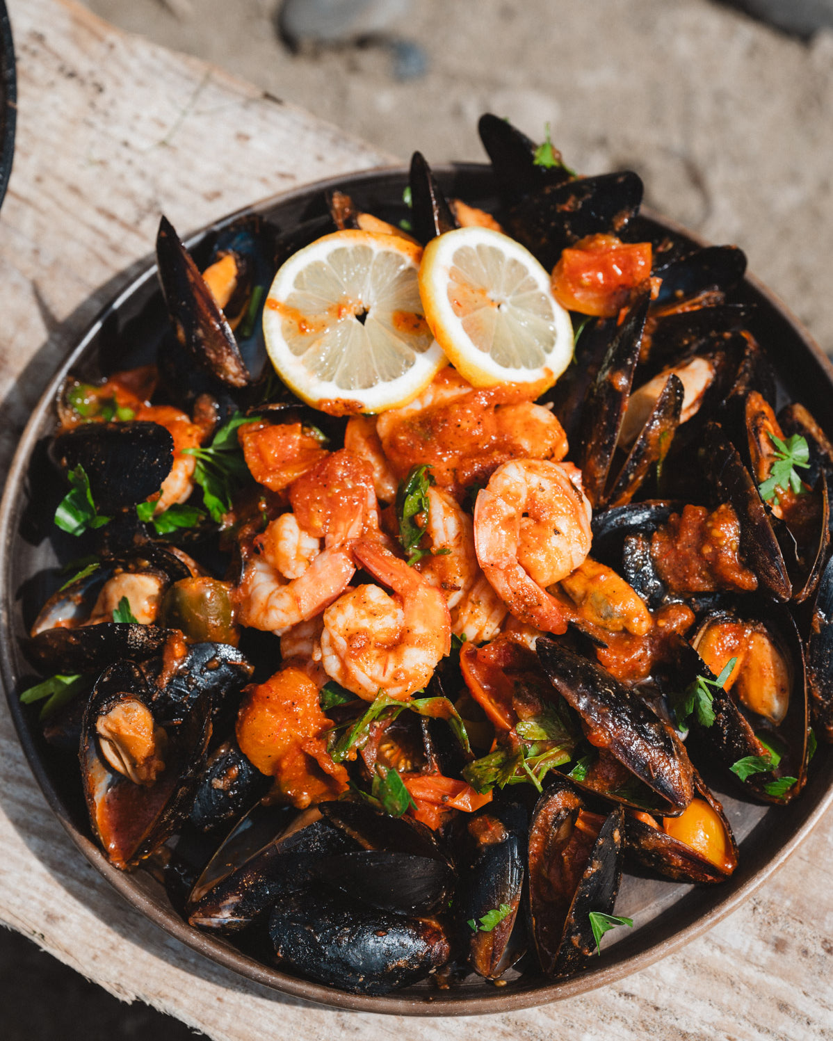 Oaxacan Barro negro plate full of seafood