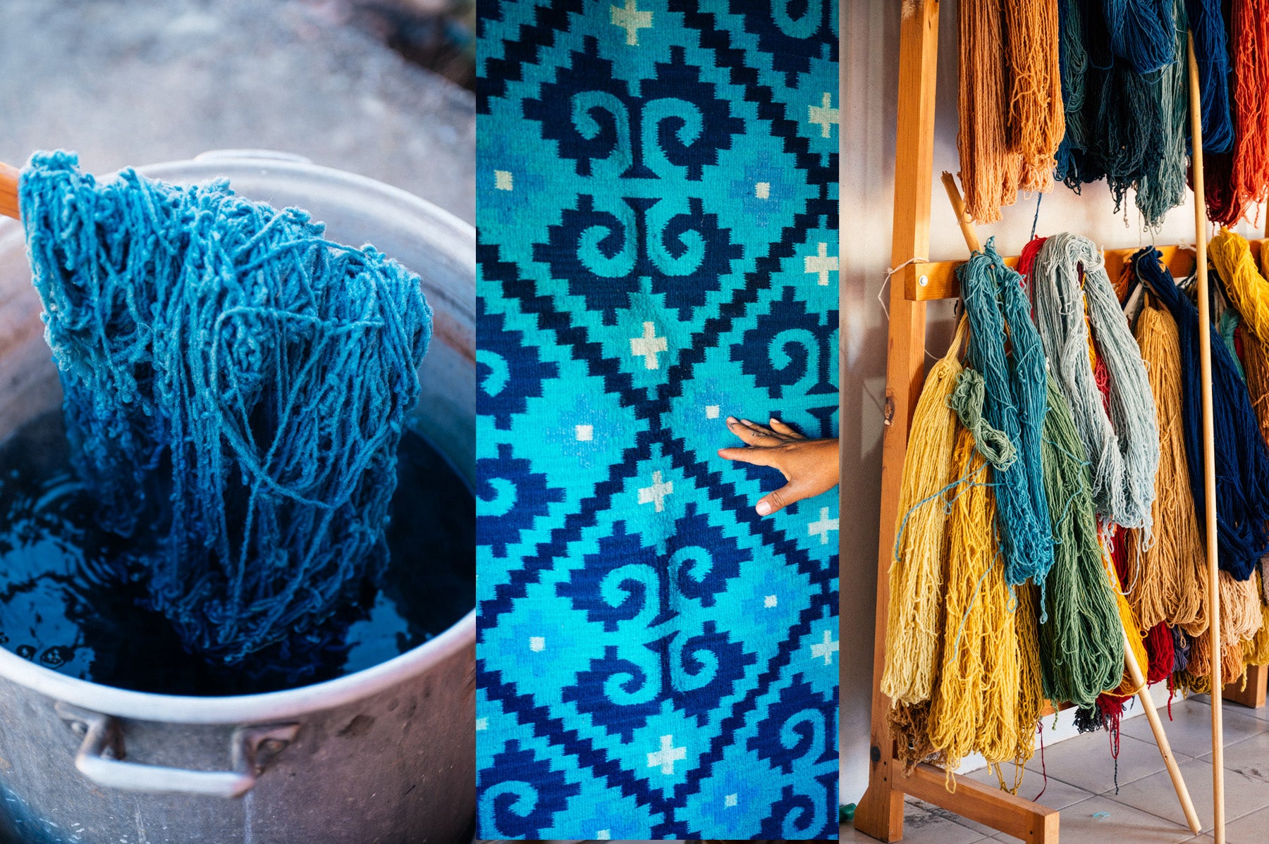 A collage of oaxacan wool dying for rugs