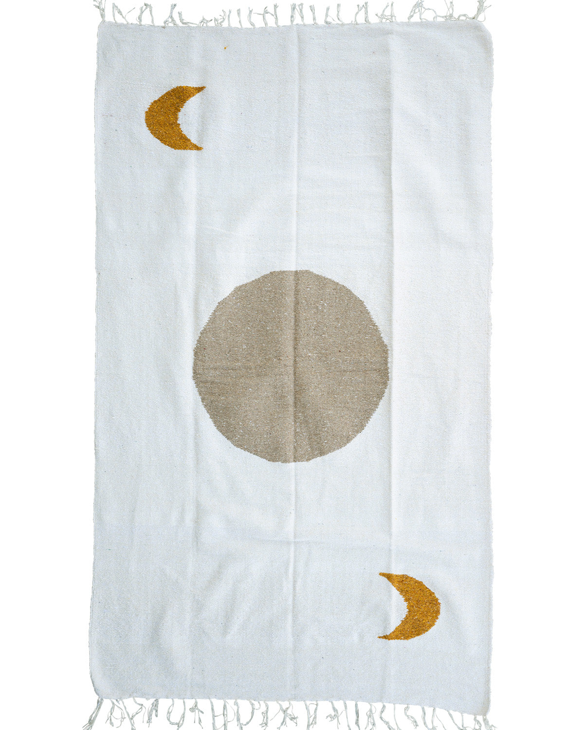 white and tan solar lunar mexican blanket design