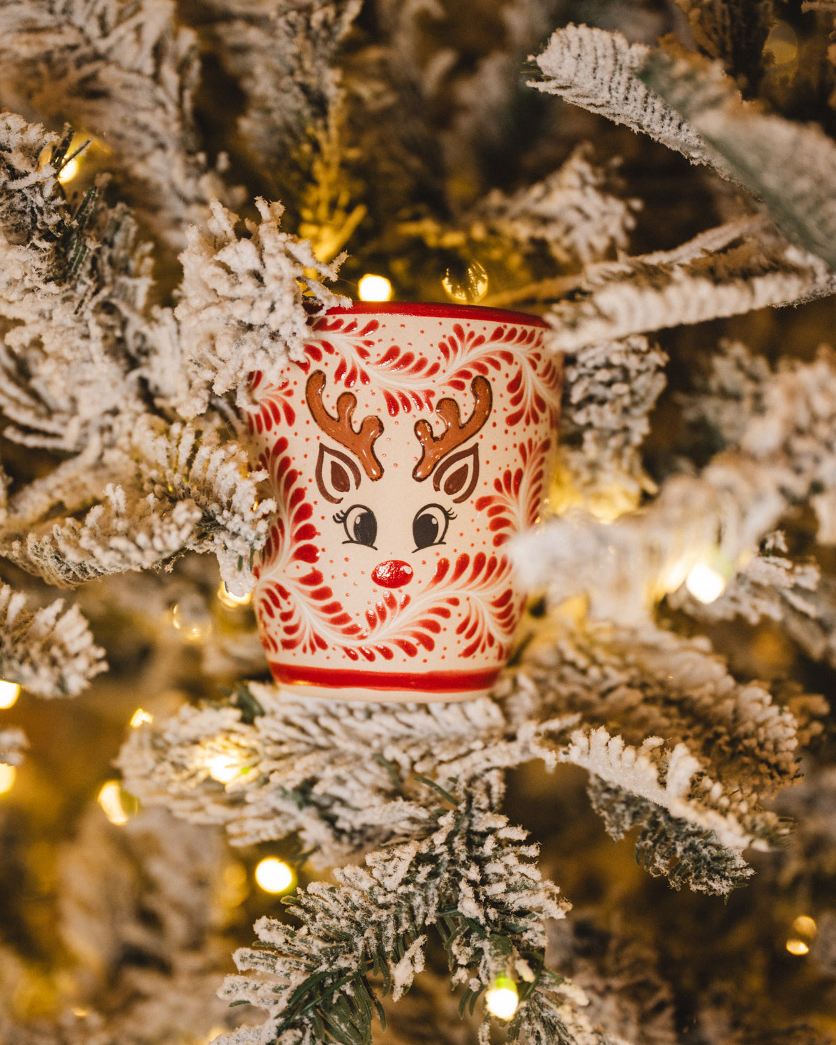 Talavera rudolph christmas mug in a christmas tree