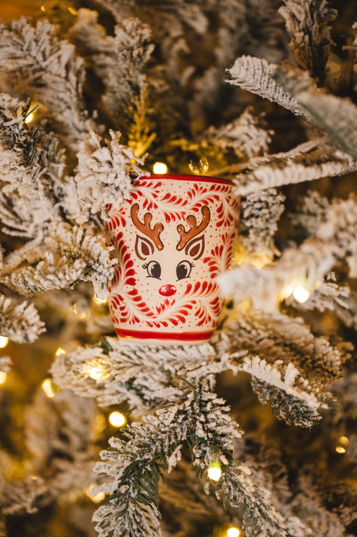 Talavera rudolph christmas mug in a christmas tree