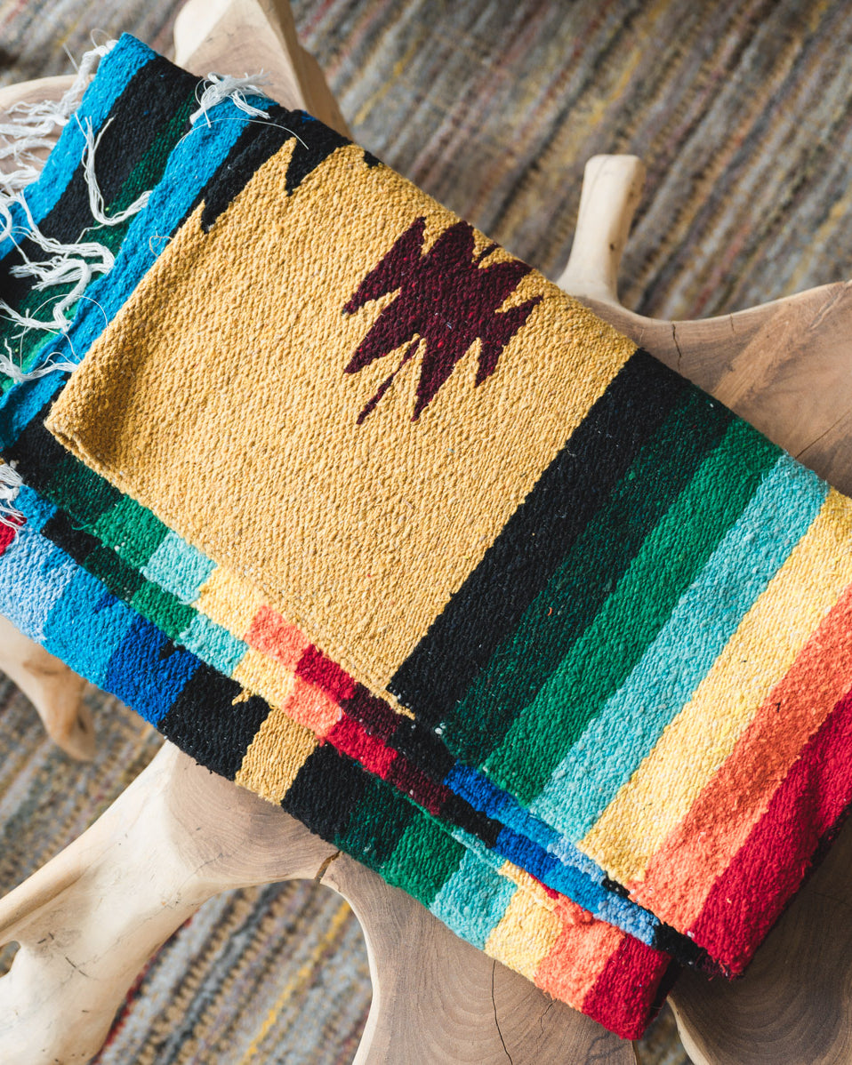 folded diamond patter mexican blanket