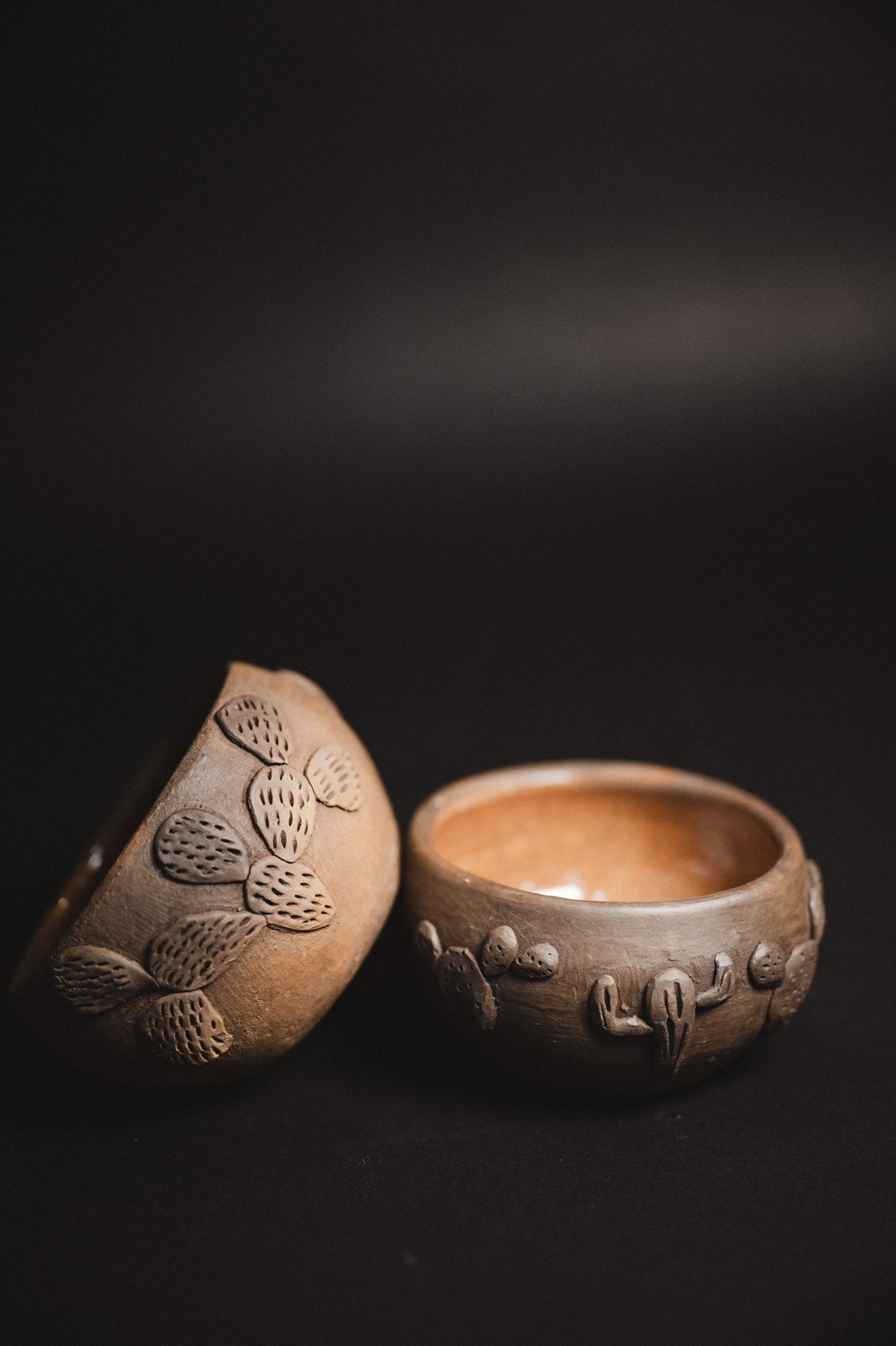 atzompa oaxaca black clay cactus bowls