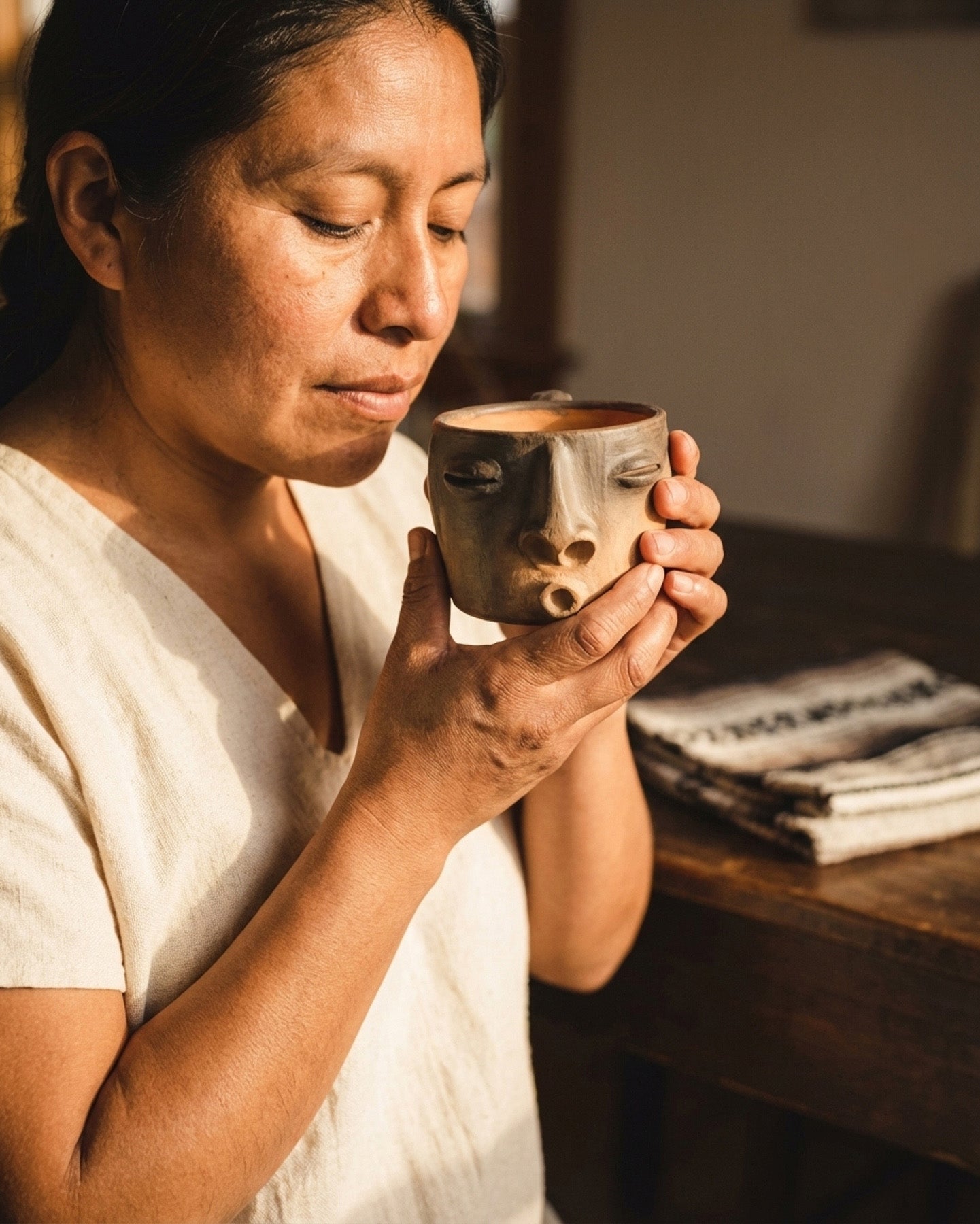 Atzompa Oaxaca barro negro whistle face coffee mug