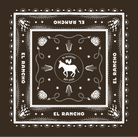 Decorative bandana with 'El Rancho' branding and design elements on a black background
