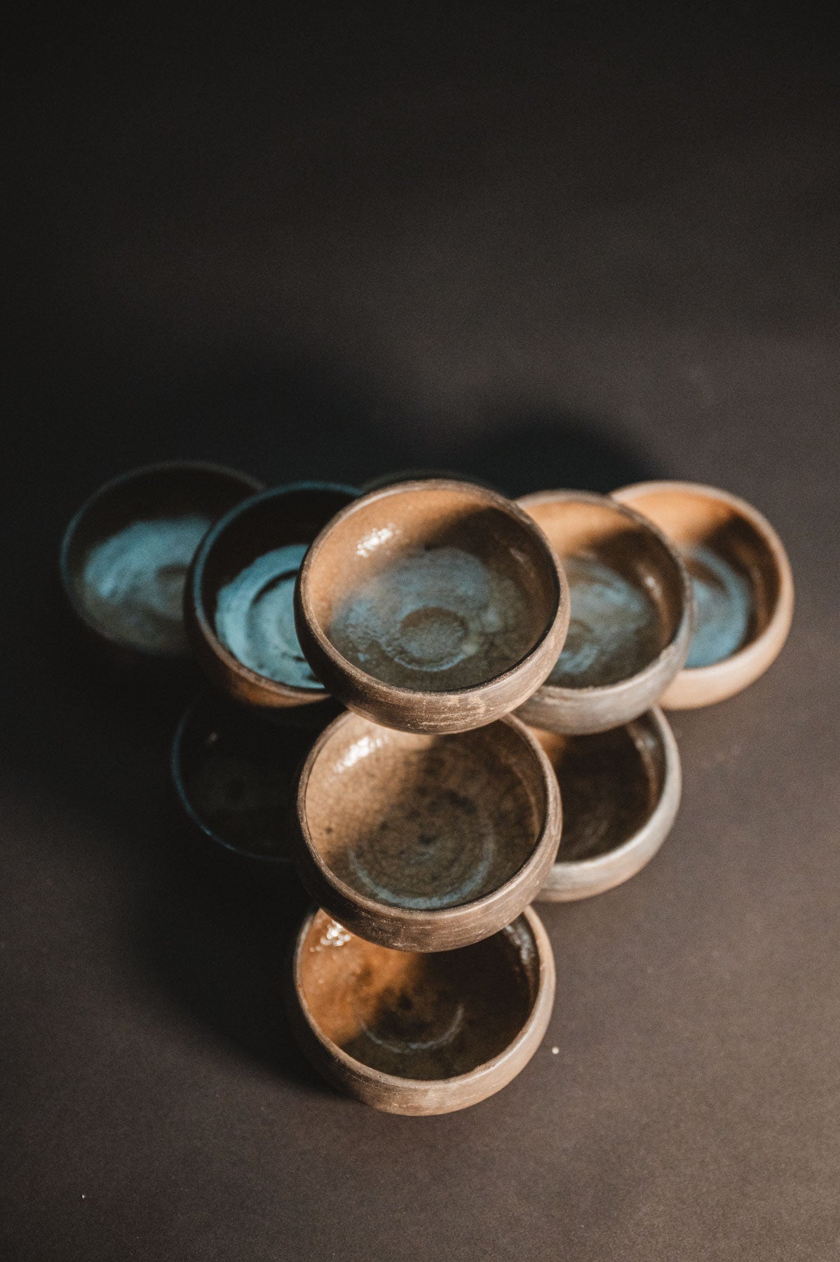 Stacked Oaxacan barro negro mezcal copitas
