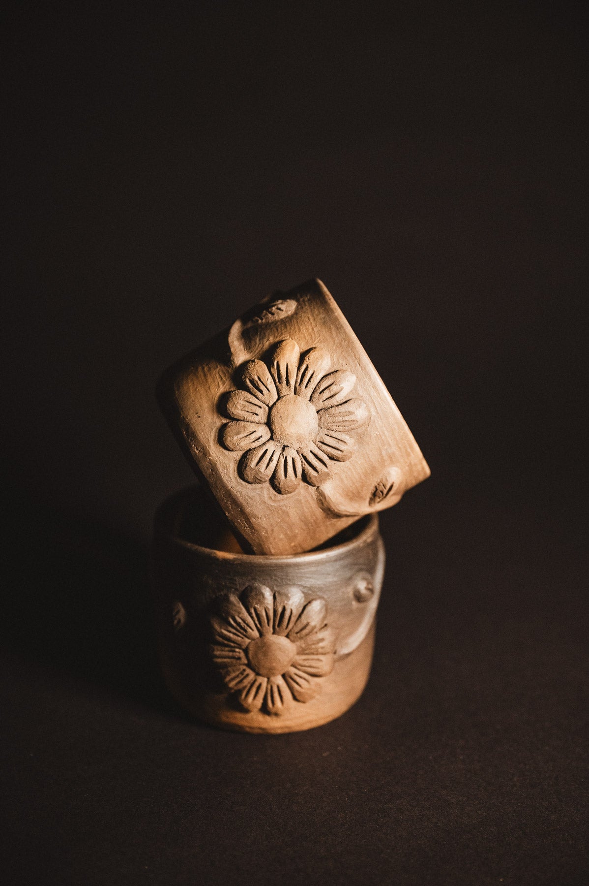 Glazed handmade oaxacan clay flower mugs