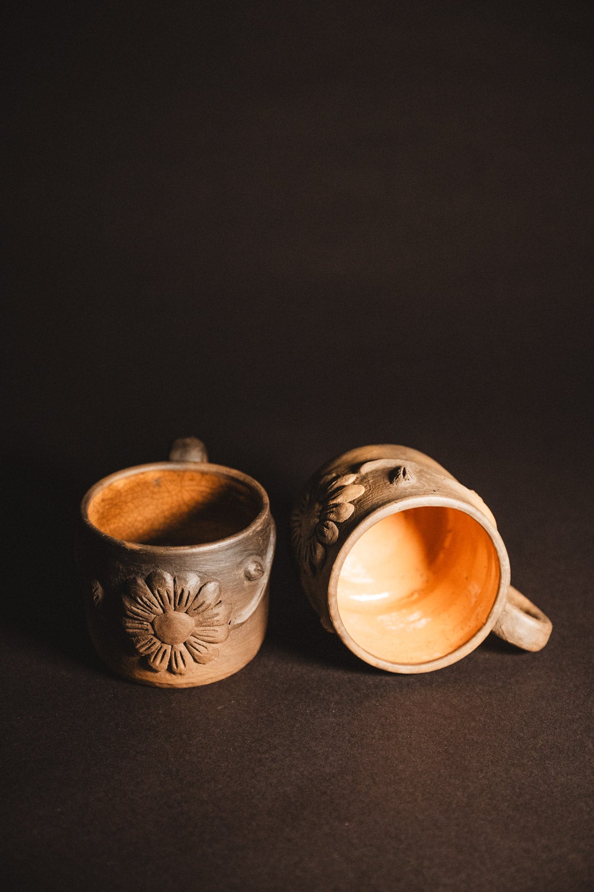 Glazed handmade oaxacan clay flower mugs
