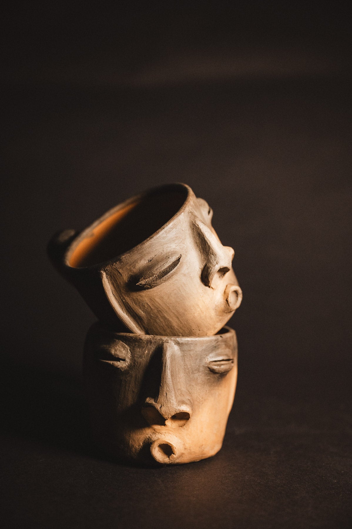 Handmade Oaxacan Coffee mugs with whistling faces