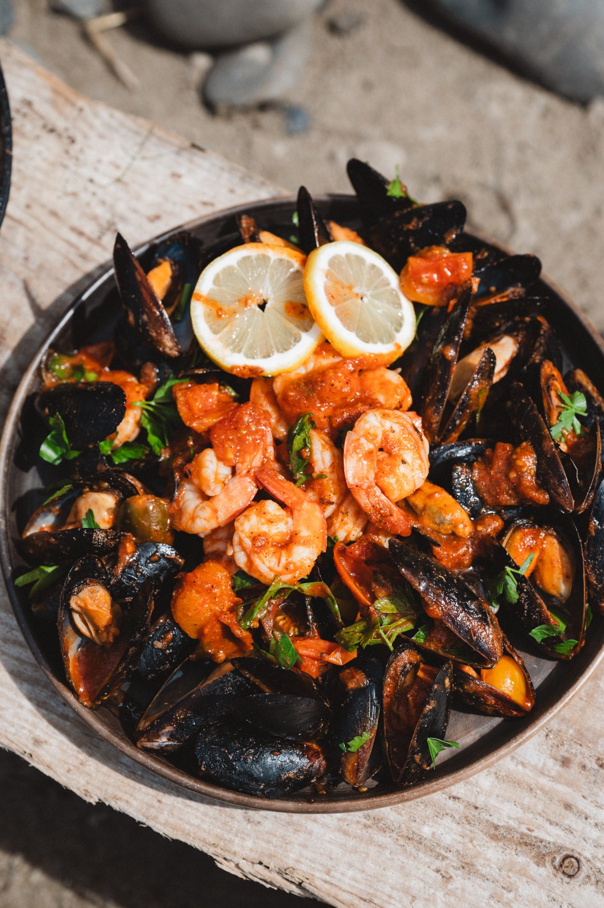 Oaxacan Barro negro plate full of seafood