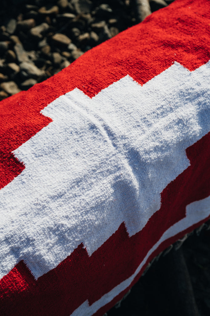 Red and White Handwoven Mexican Blanket